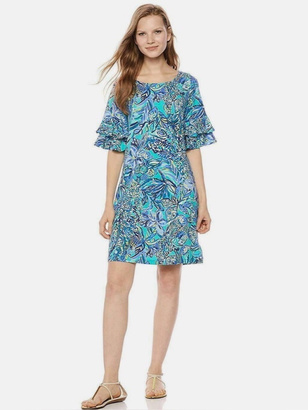 Lilly Pulitzer vibrant "Bennet Blue Sneak A Beak" tropical print.